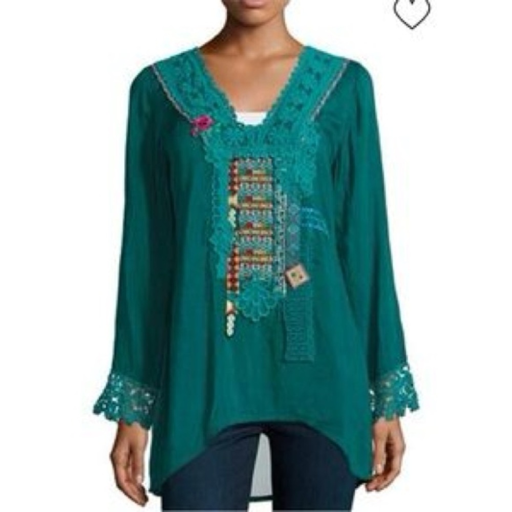 Johnny Was Teal Embroidered Tunic